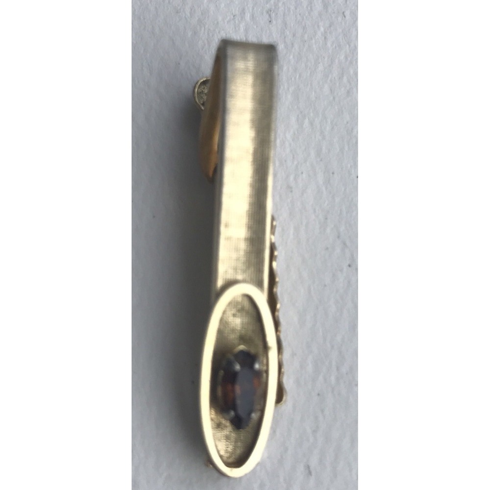 Vintage Shields TIE BAR CLIP CLASP STAY Gold Tone Elegant, Oval Topaz-Tone Stone